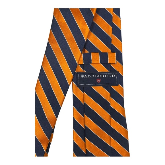 SADDLEBRED Silk Orange and Navy Blue Stripe Tie‎ - Picture 2 of 4